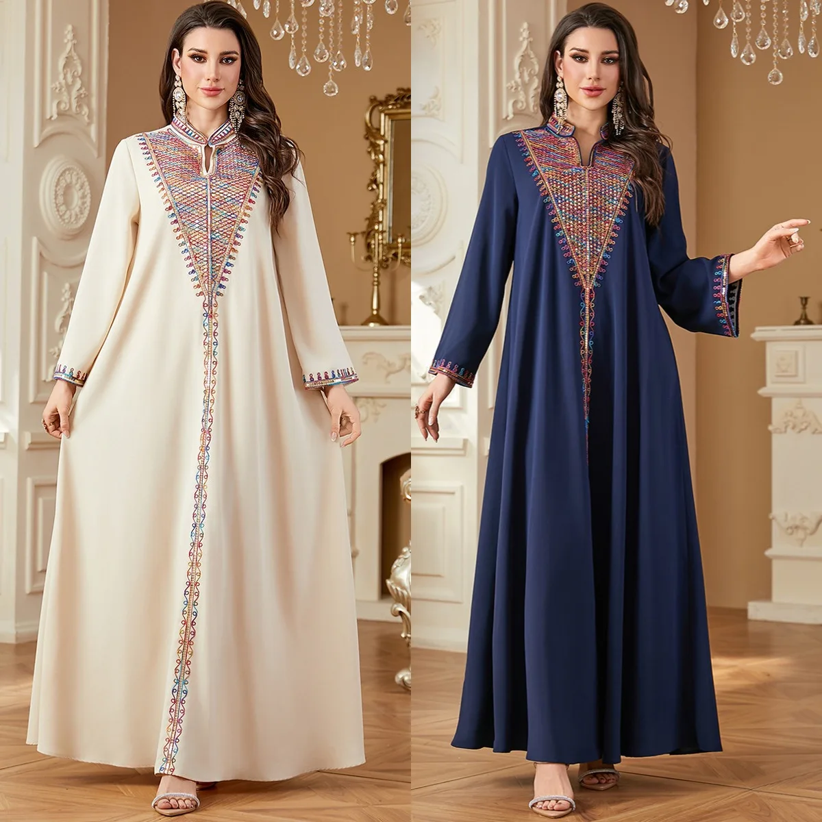 

Middle East New Faion Embroidered Cardigan Robe Dr Women's Long Sve Loose Waist Wide Leg Autumn Long Dr