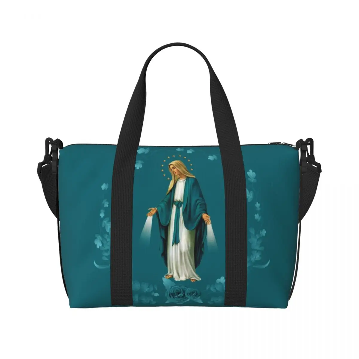 Custom Large Holy Mary Tote Bag Women Catholic Virgin Mary Shopping Shoulder Beach Gym Travel Bag