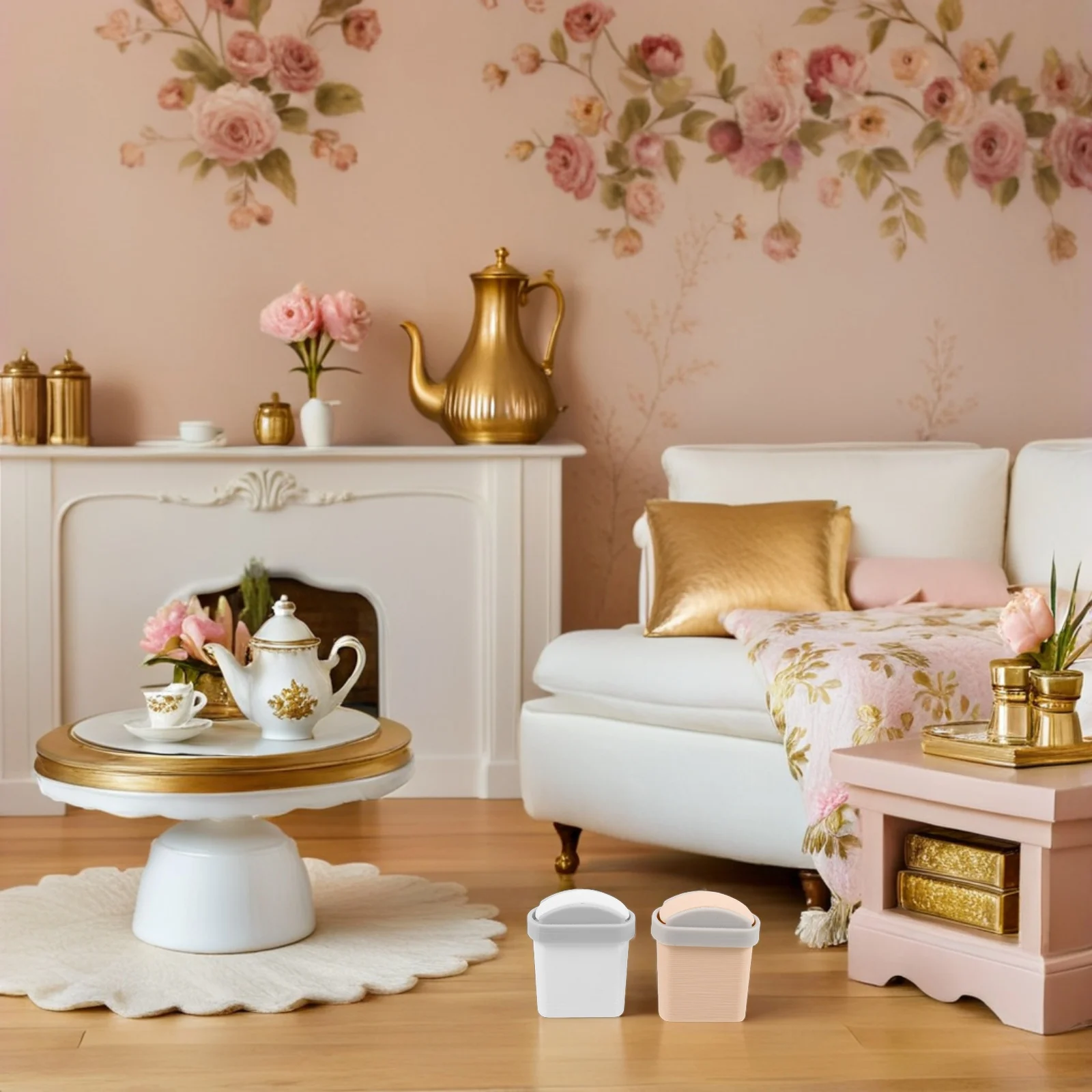 2 Stücke Miniatur Mülleimer Puppenhaus Mini Mülleimer Schaukel Deckel Maßstab 1:12 Kunststoff Bin Desktop Tisch Lagerung Mini Mülleimer mit Deckel