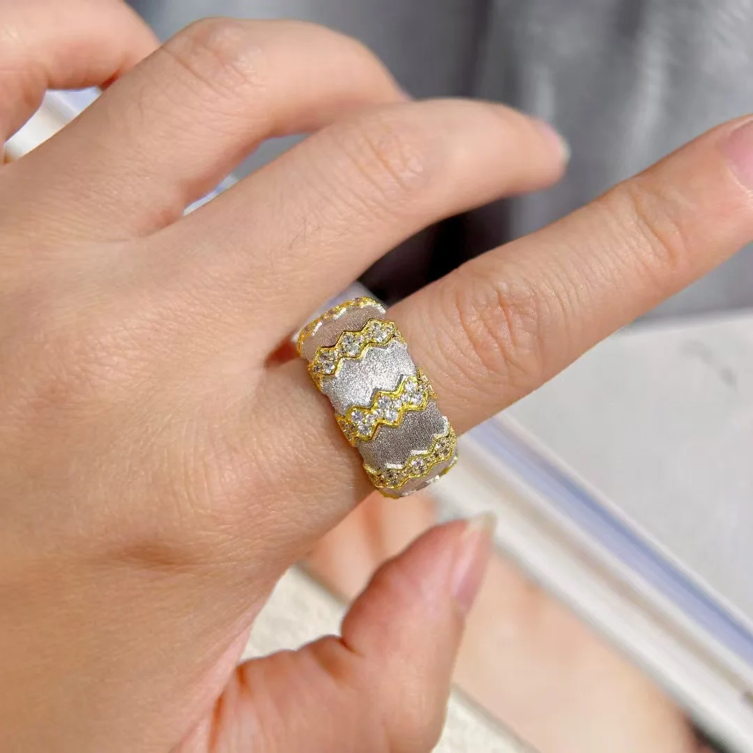 

Bucci Vintage 925 Sterling Silver Wave Statement Rings For Male Female Two-tones Segrinato Finger Band Handcrafted Fine Jewelry