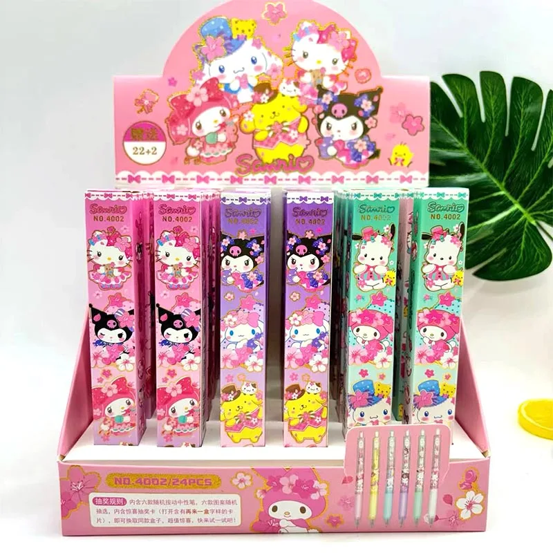 

24pcs/ лот Cherry Sanrio Pochacco Press Gel Pen Cute Kuromi Kitty 0.5mm Black Ink нейтральные ручки рекламные школьные принадлежности