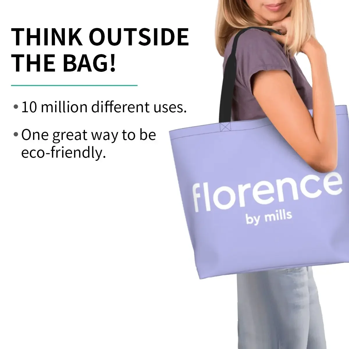 Reciclagem Florence By Mills Bolsa de compras feminina bolsa de ombro de lona durável para compras de compras