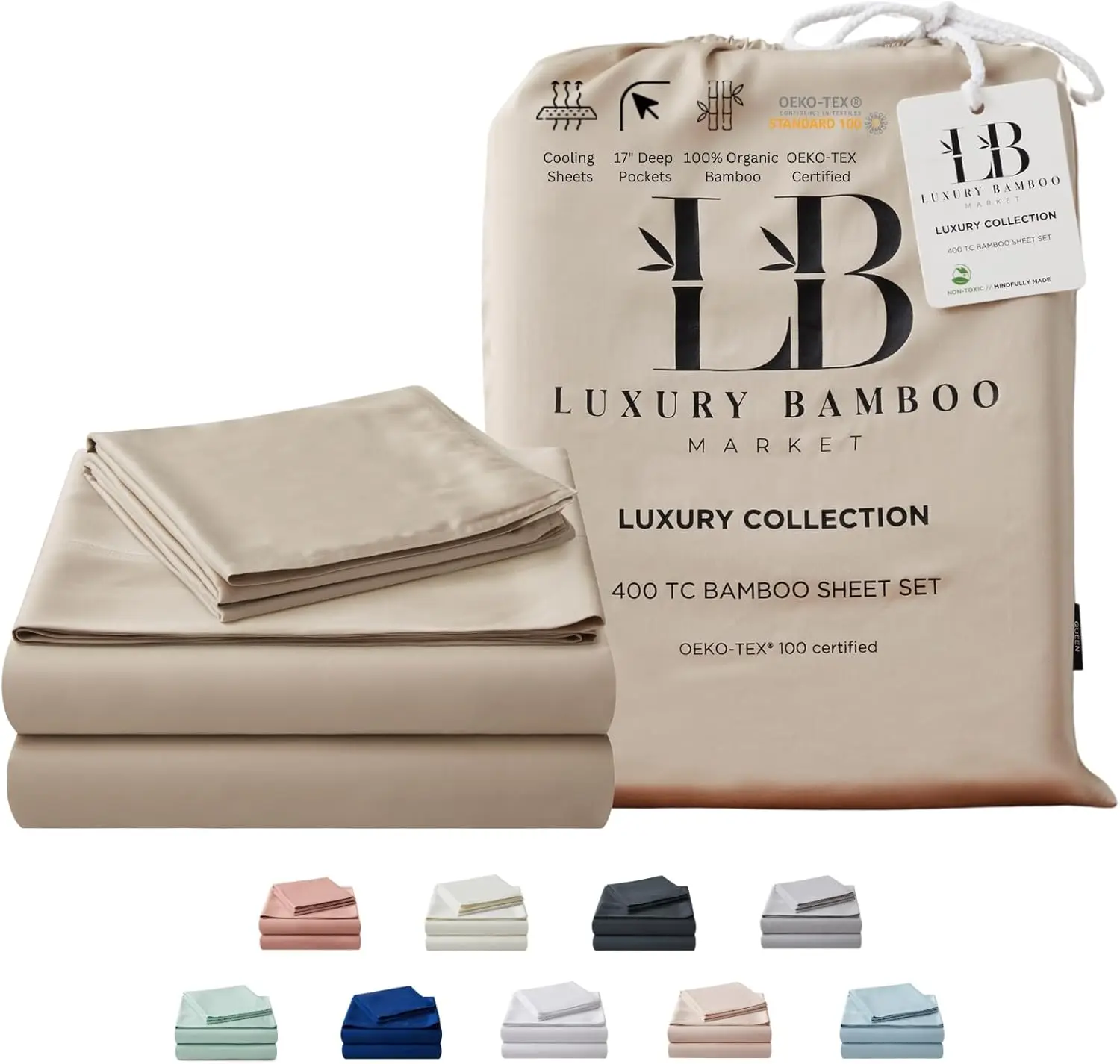 Luxury Bamboo Market | King Size Bed Sheet Set | 100% Viscose Made From Bamboo | Organically Grown | Ultra Soft | Cooling