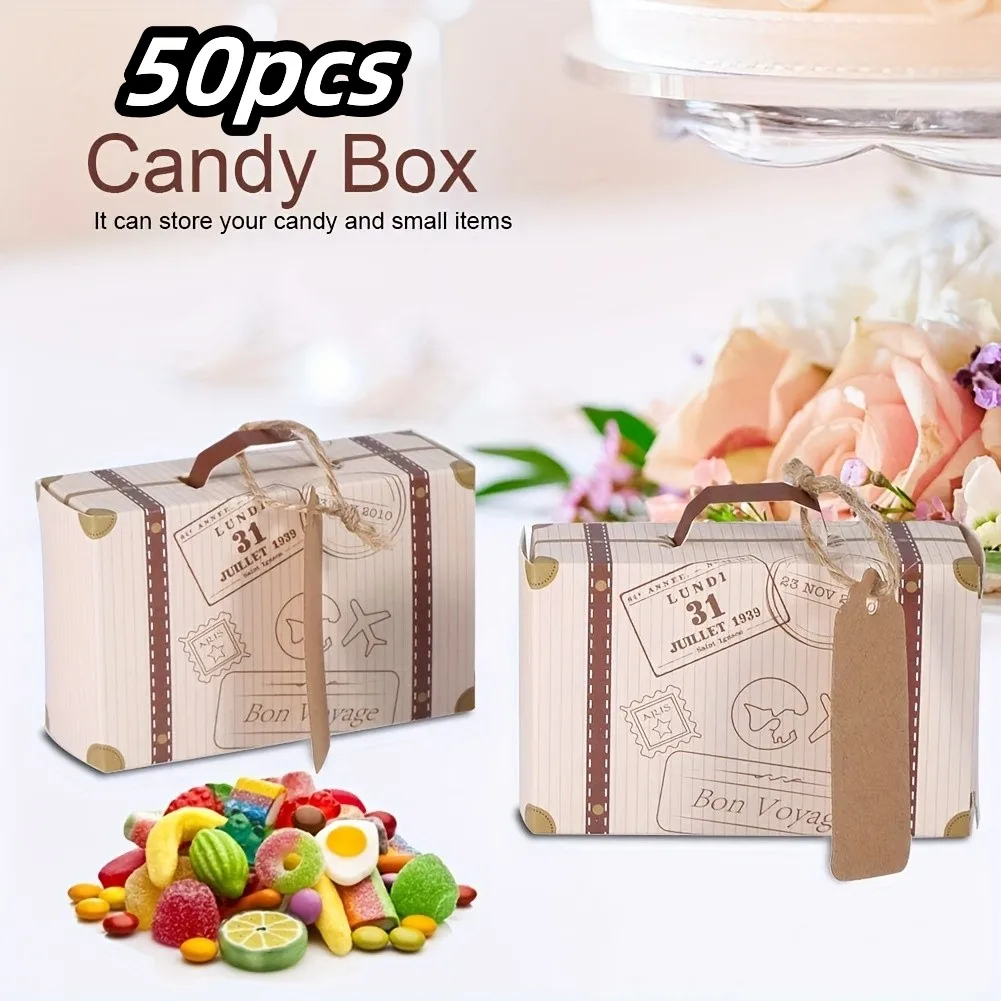 50pcs Mini Suitcase Candy Box Kraft Paper Gift Boxes Wedding Birthday Party Decoration Supplies Christmas Gift Packaging Boxs