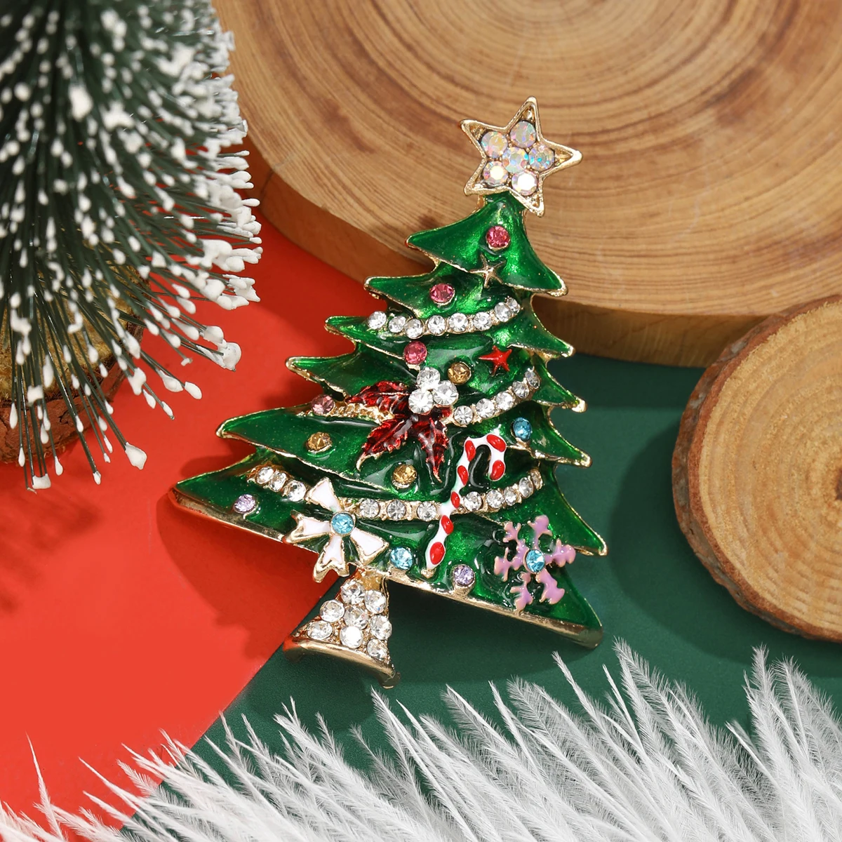 Enamel Christmas Tree Brooches for Women Unisex Plant Pins Multi-color Available Holiday Party Accessories Gifts