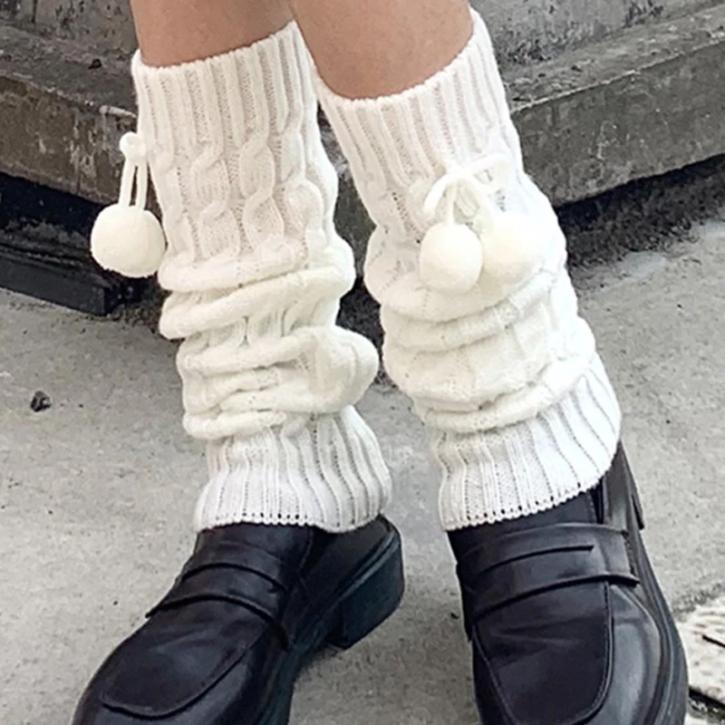 

Y2k Winter Leg Warmers Fluffy Knitted Arm Warmers Lolita Wool Ball Knit Long Socks Women Leg Warmer Stylish Stretchy Boots Cover