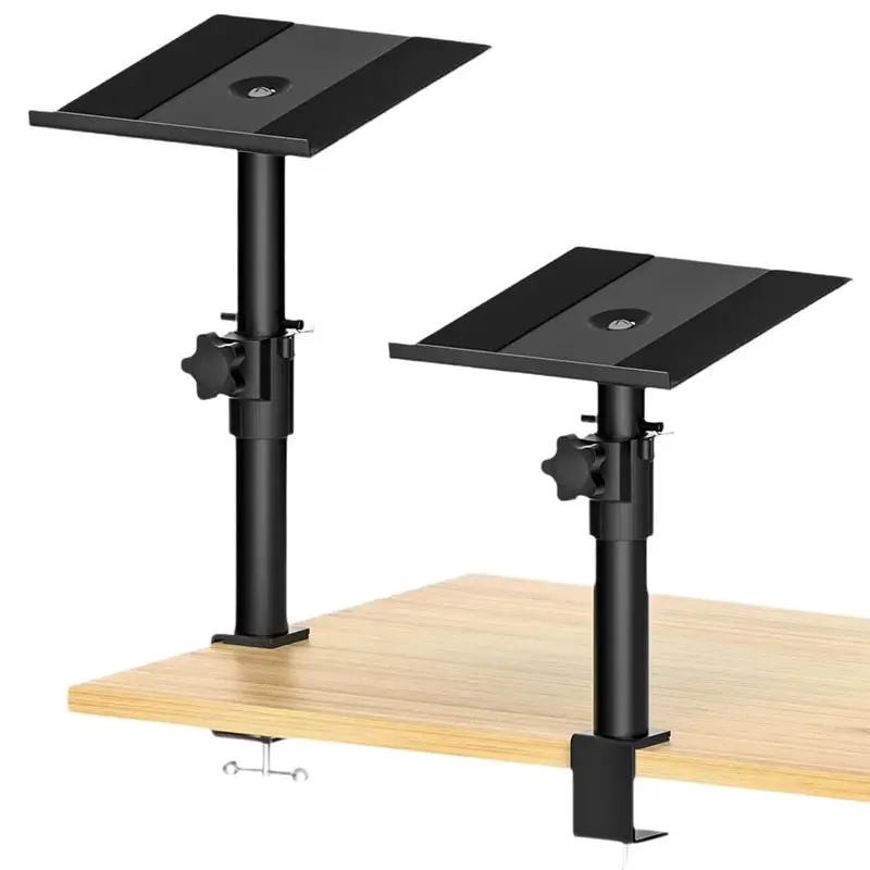 A99E-Studio-Grade Clamp Mount Speaker Stand Height Adjustable Desktop Platform For Studio Monitors Computer Speakers