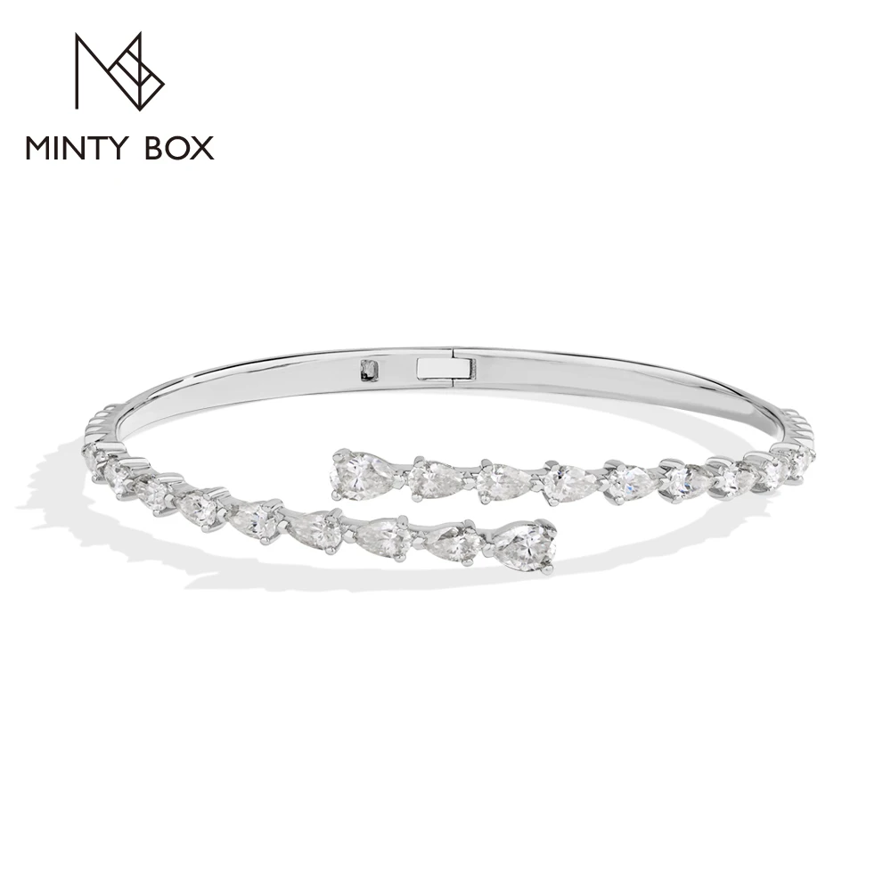 MINTYBOX Pear Cut Moissanite Bracelets for Women S925 Sterling Silver Open Bangle Luxury Wedding Party Jewelry Anniversary Gifts
