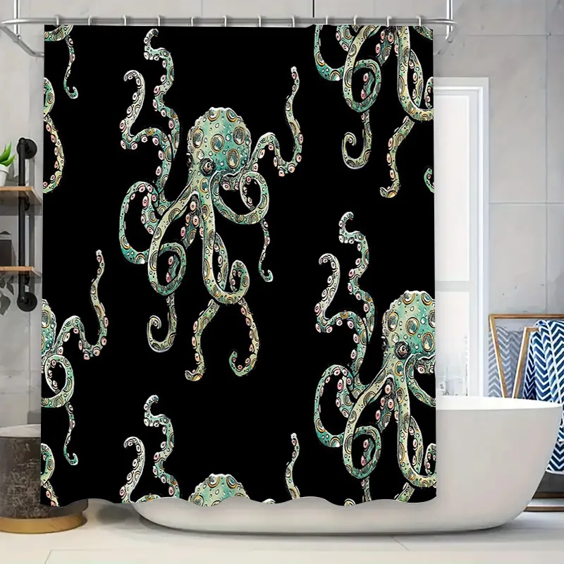 

Ocean Wave Shower Curtain Fish Pattern Sea Life Decor Bathroom Curtains Waterproof Coastal Home Decor Artistic Print Shower Line