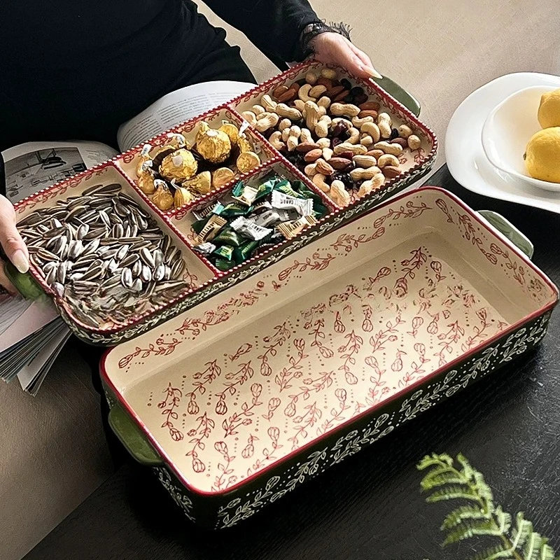 Chinese fruit plate with lid storage box New Year's nut plate