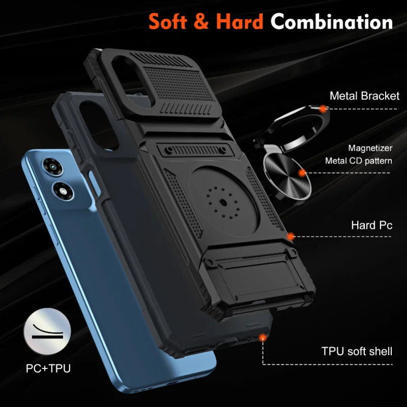 Case for Moto G Play Stylus Pure Edge 50Pro Fusion Uitra Magnetic Rotated Ring Kickstand Heavy Duty Drop Protection Wallet Cover