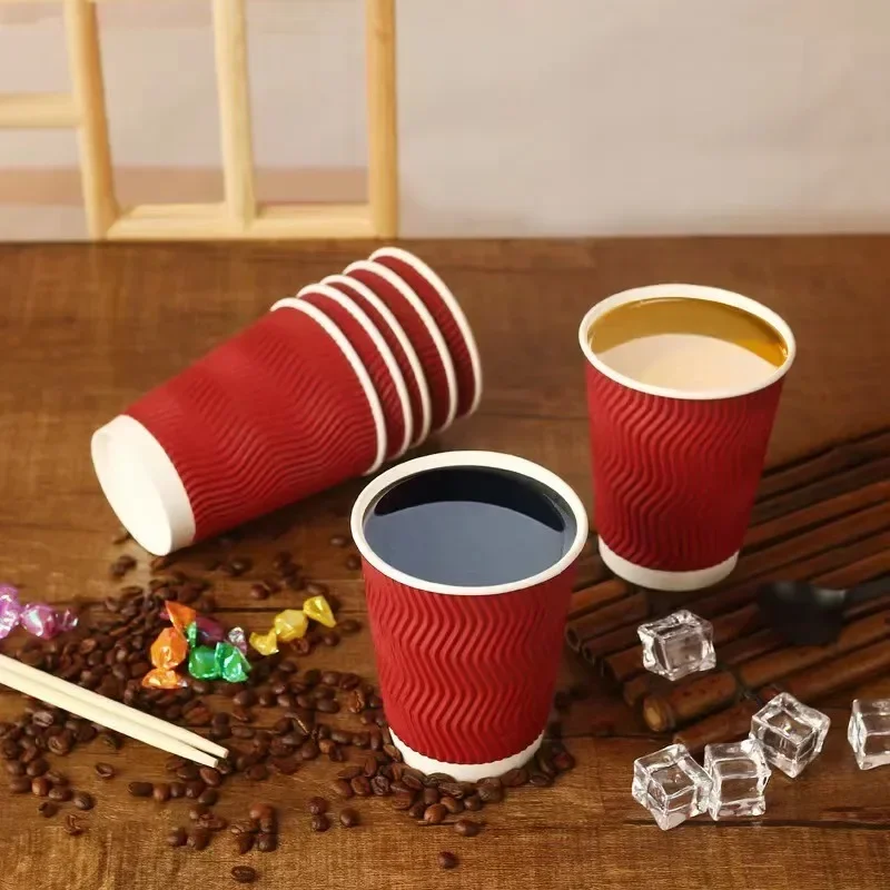 25/50PCS Ripple Wall Paper Cups Disposable Double Layer Coffee Cups for Hot Tea Milk Drinks Cafe Party Takeaway Beverage Uses - view 6