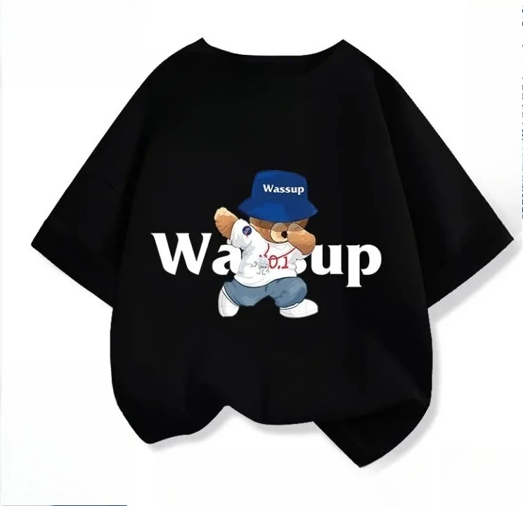

Summer Bear Print Parent-child Clothing Half-sleeved Family Father Son and Daughter Creative Cotton Short-sleeved T-shirt