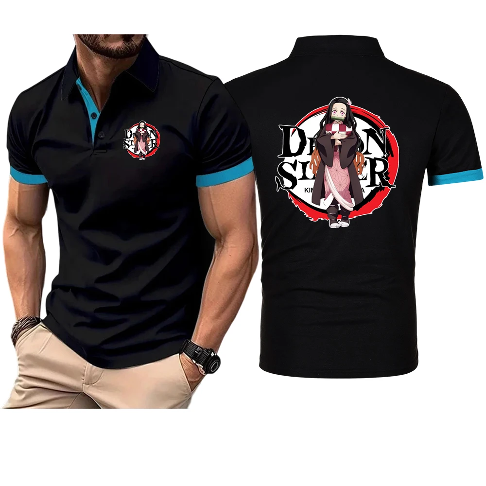 Camiseta Polo Deportiva 2026 para Hombre, Cómoda, con Estampado del Logo de Nezuko de Demon Slayer, Manga Corta, Talla Grande, Color Sólido, Transpirable, para Verano