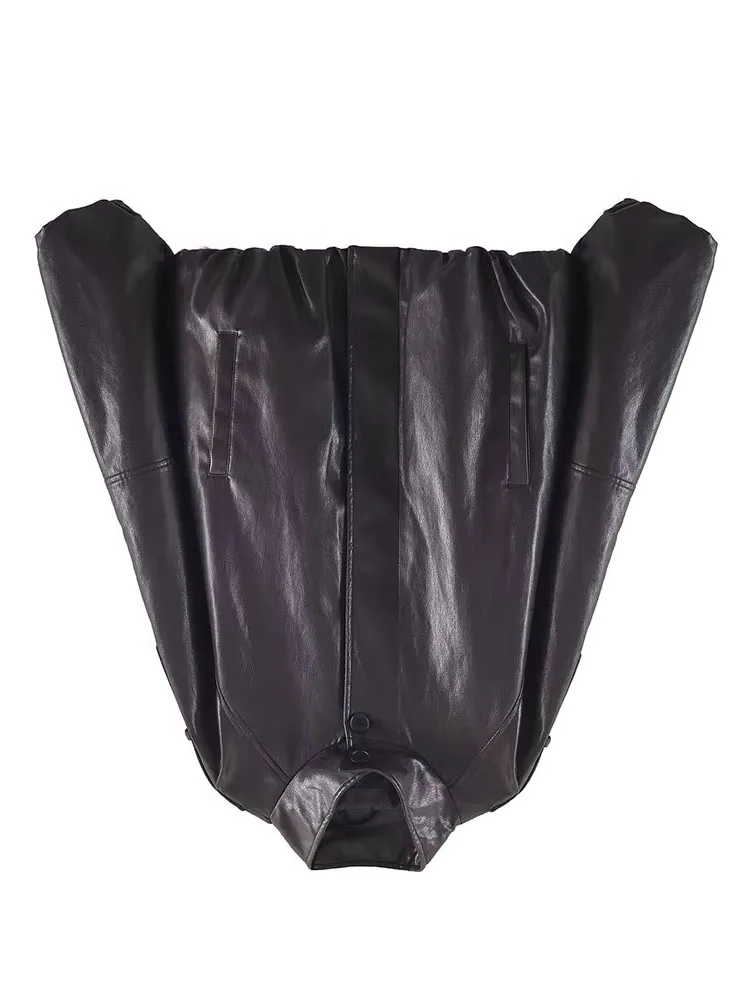 

HH Women's Winter Fashion Versatile Faux Leather Stand Collar Pockets Outfits Coat Female High Street Casual Elastic Hem Outwear