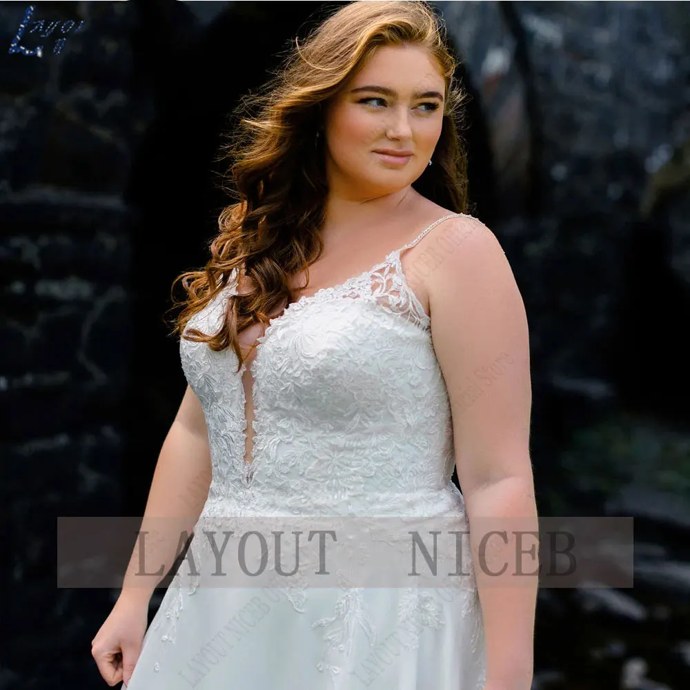 LAYOUT NICEB Chiffon A-Line Wedding Gowns Backless Plus Size Bride Dresses Lace Spaghetti Straps amanda novias 2024 Custom Made