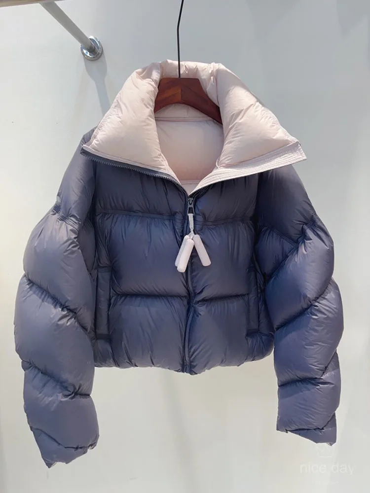 2024 New Winter White Duck Down Casual Coat Women Stand Collar Zipper Loose Puffer Parka Thicken Warm Down Short  Jacket