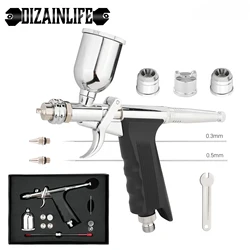 Pistol Grip Airbrush Kit 0.3mm/0.5mm with Fan Cap 15CC Fluids Cups Efficiency for Car Model DIY Painting Makeup Nail Art Cake