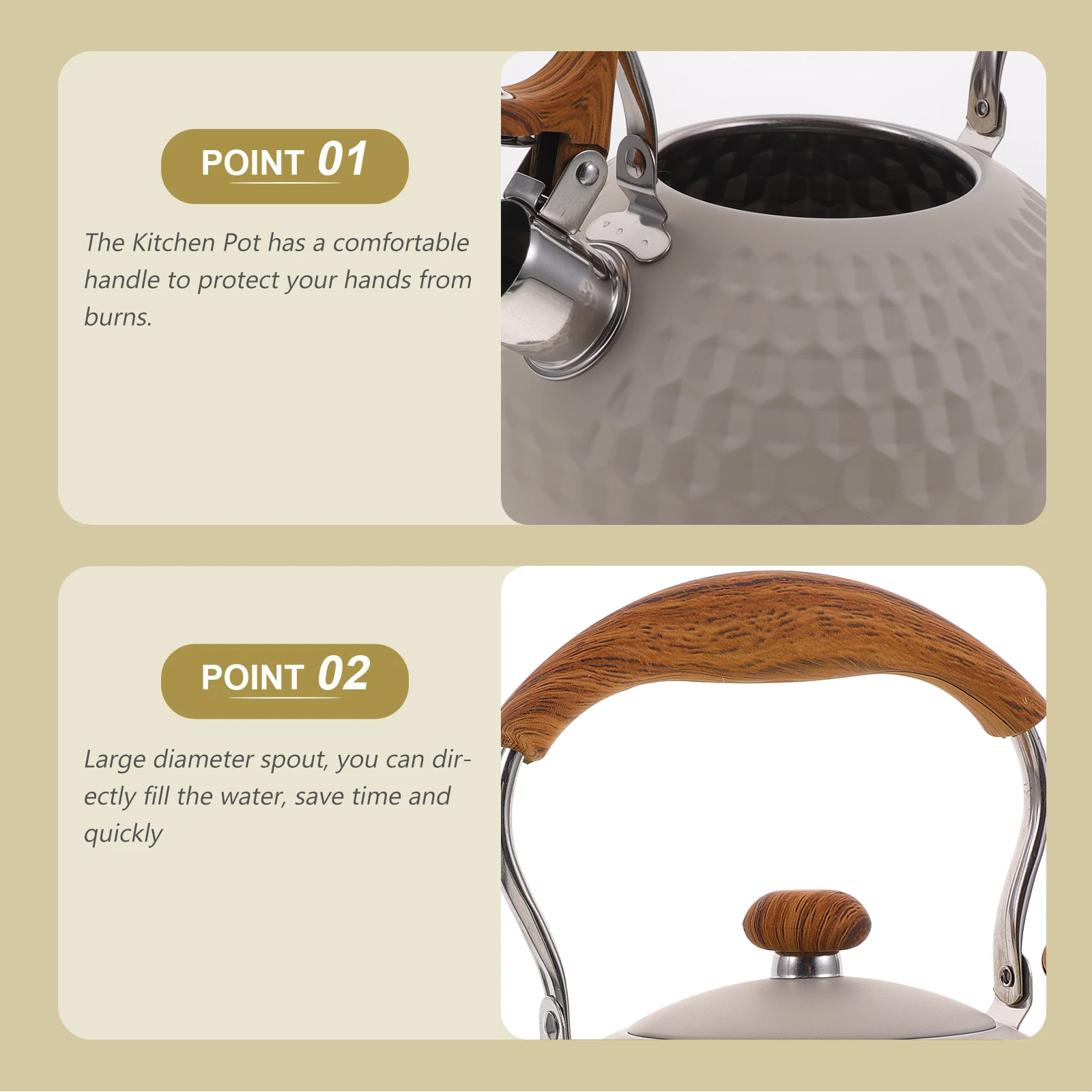 

Stainless Steel Boiling Kettle Heated Pot Kitchen Whistling Tea Kettle Large Capacity Hot Water Boiler