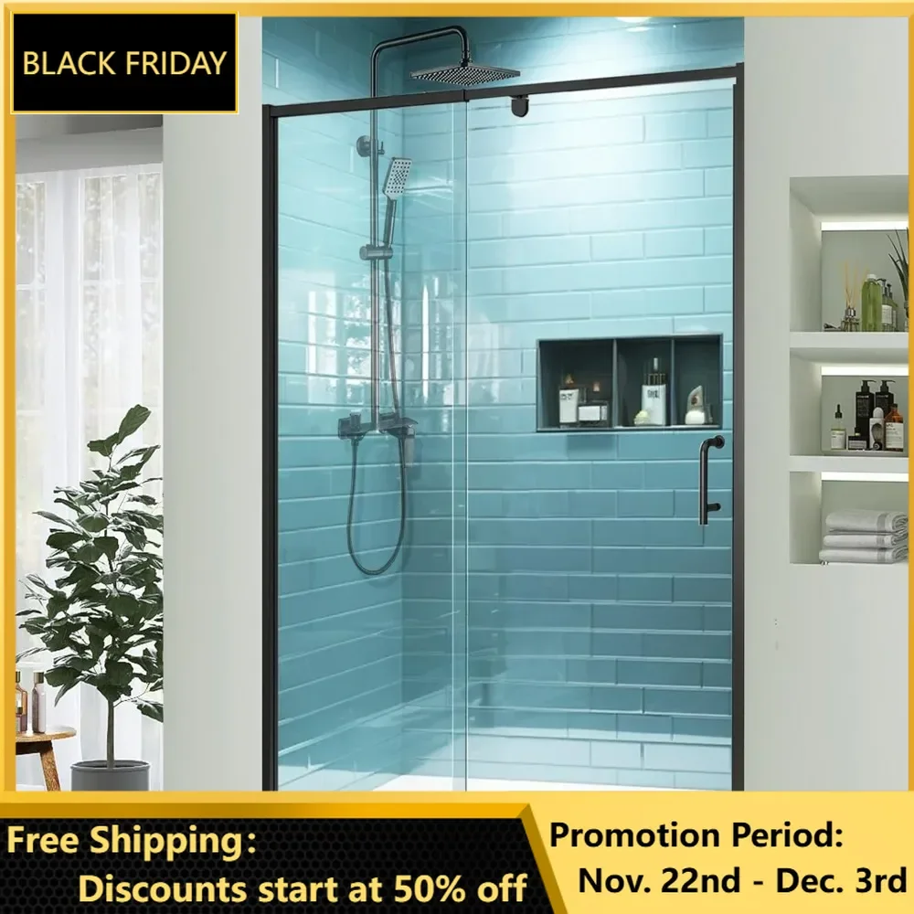 

44-48" W X 71" H Piovt Swing Glass Shower Door,Pivot Semi-Frameless Glass Shower Door with 1/4"(6mm) Clear SGCC Tempered Glass