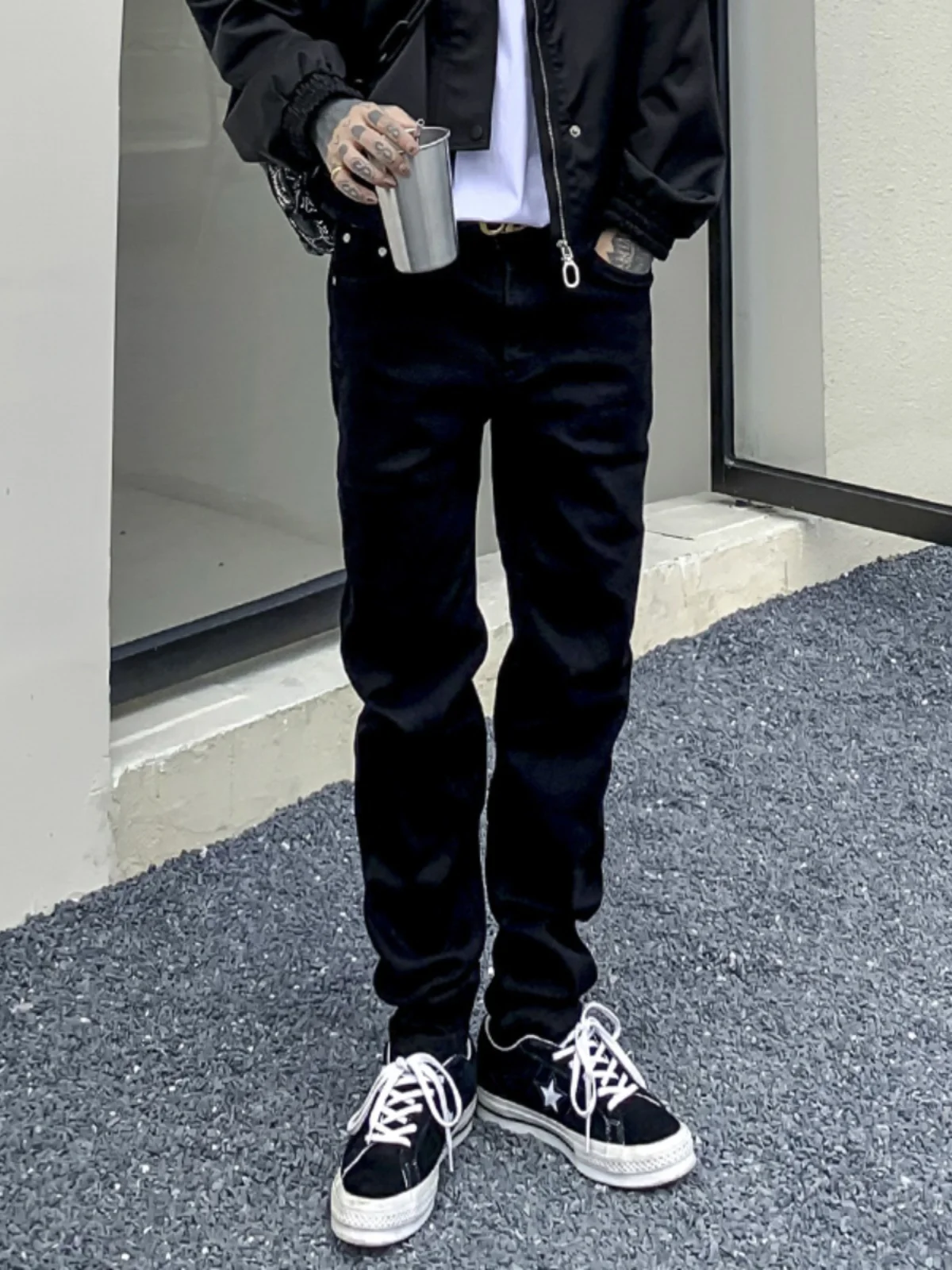 

VE2 Trendy Casual Color Men's Jeans Slim Straight Leggings Micro Elasticity Pencil Pants Youth Wear Spring Season