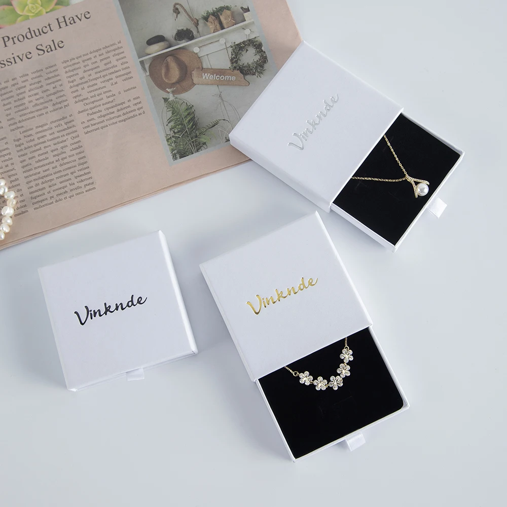 

Custom Logo Mini Necklace Earring Ring Jewellery packaging Sliding Boxes Hot Sale Luxury Paper Drawer Jewelry Storage Box Carton