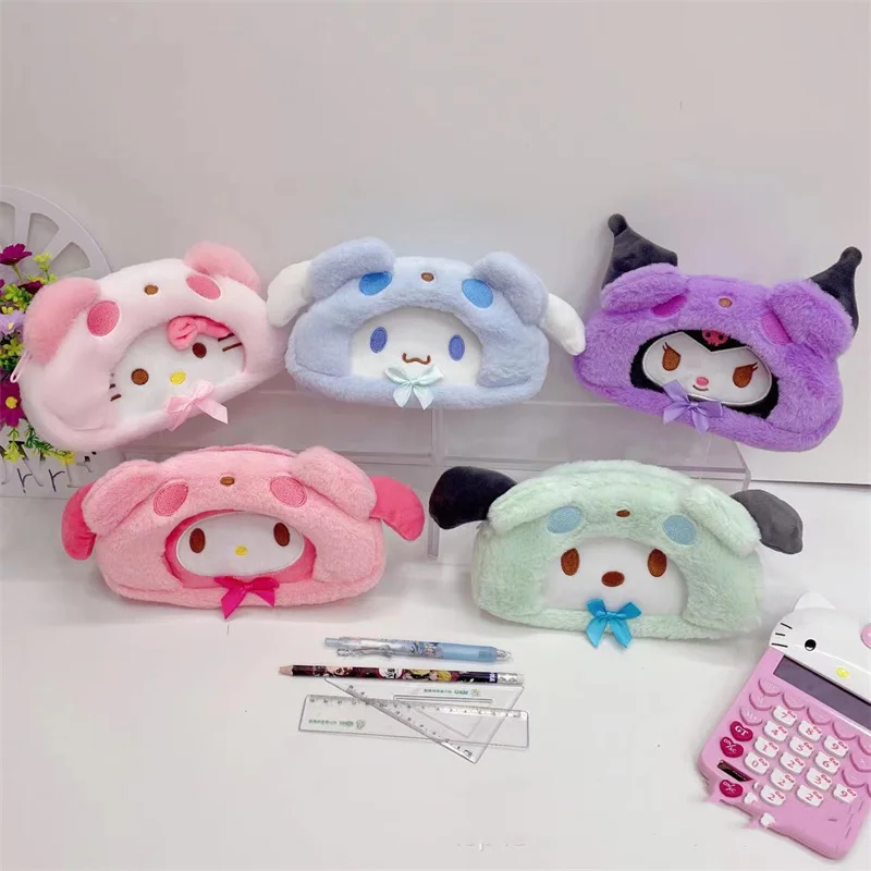 10 pcs/lot Sanrio Kawaii Animal Pencil Case Cute Plush Pencil Box Coin Purse Stationery Pen Cosmetic Bag School Supplies