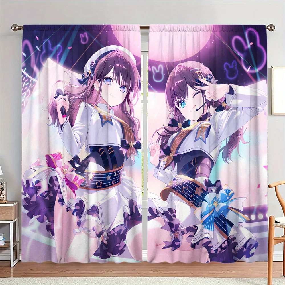 Anime Girl Curtains, Purple Fantasy Print Blackout Drapes, Kawaii Room Decor for Bedroom Living Room Window Treatment