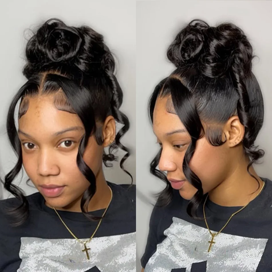 Pelucas de cabello humano ondulado de cuerpo negro Natural de encaje completo 360 HD peluca Frontal de encaje 13x4 100% peluca de cola de caballo de onda de cuerpo brasileño pelucas humanas