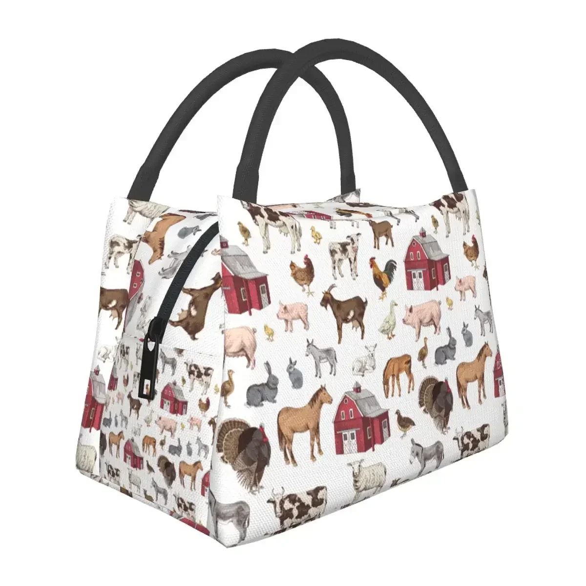 

Country Village Life Farm Animals Merch Lunch Bag Portable Insulated Oxford Cooler Farmhouse Poultry Pet Thermal Food Lunch Box