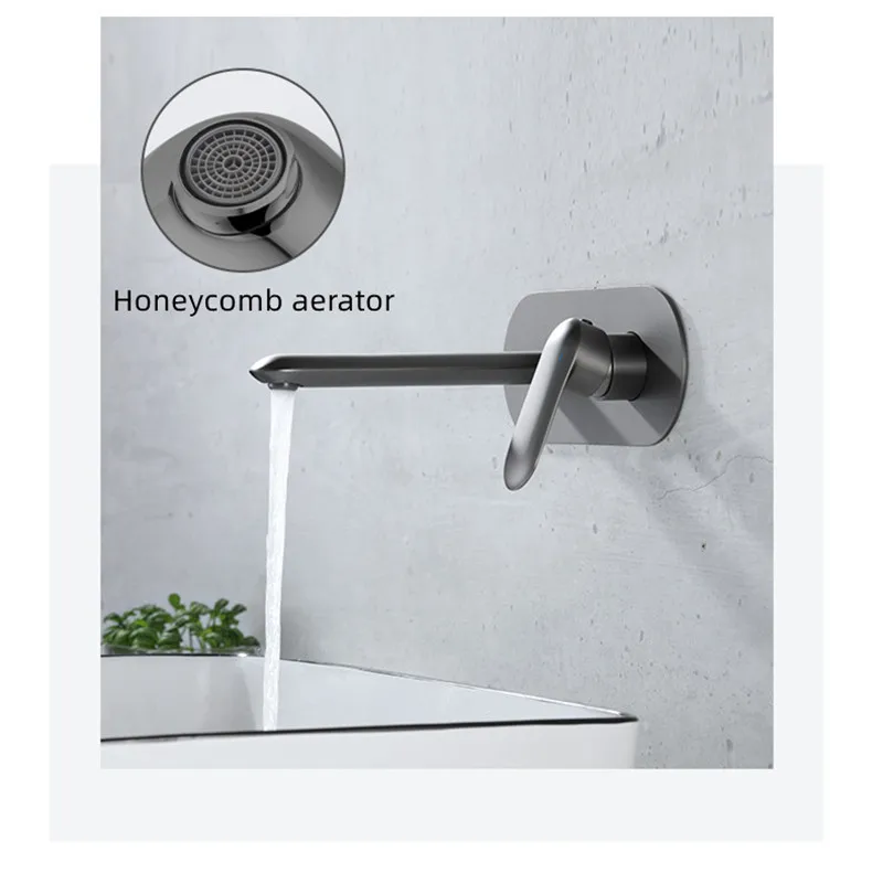 Nordic copper Tap wall in type cold and hot faucet toilet washbasin wall out faucet gun gray light luxury wind in wall faucet