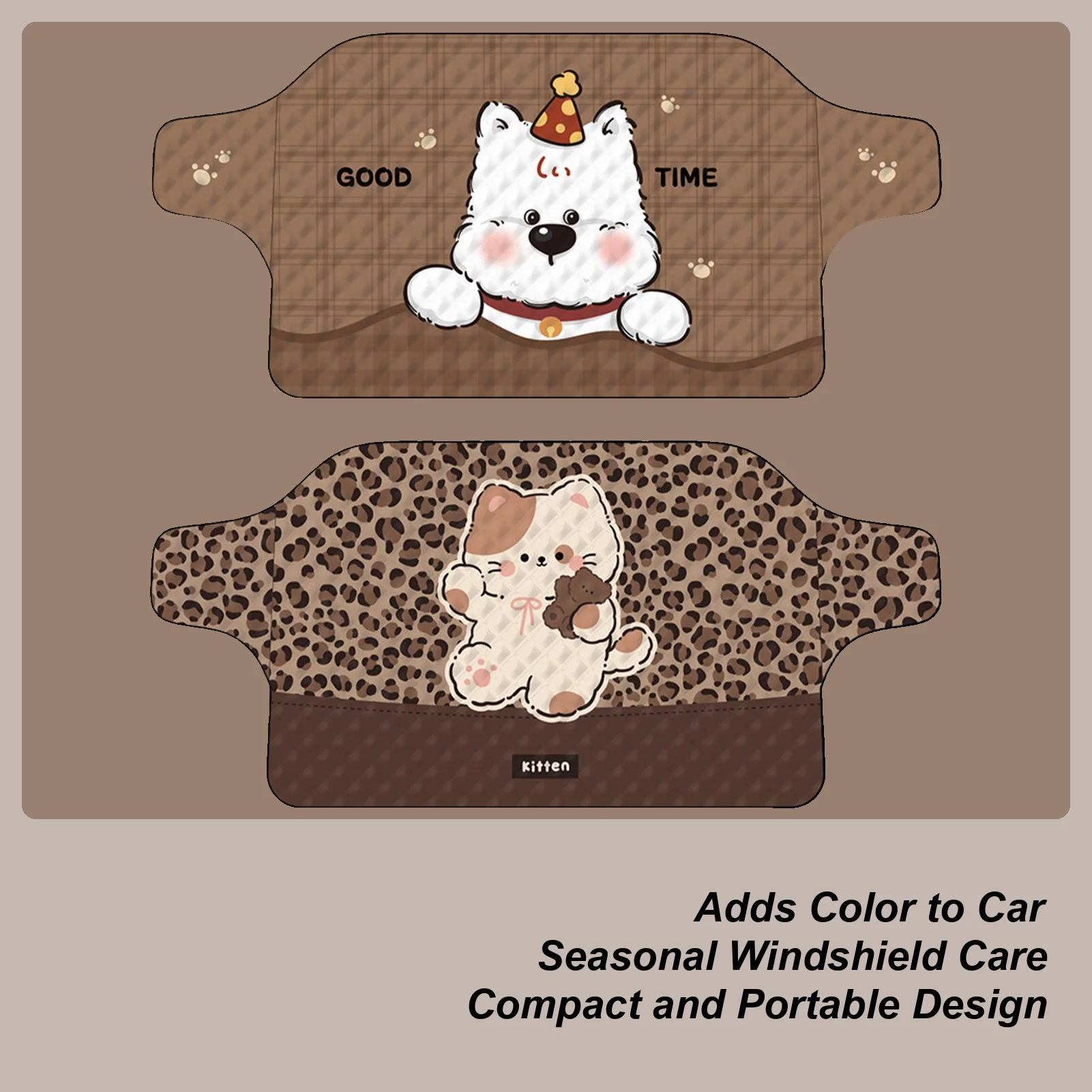 

Cute Cat Dog Design Car Windshield Snow Cover 77x36inch Waterproof Auto Sunshade Frost Protector Snow & Ice Windshield Cover