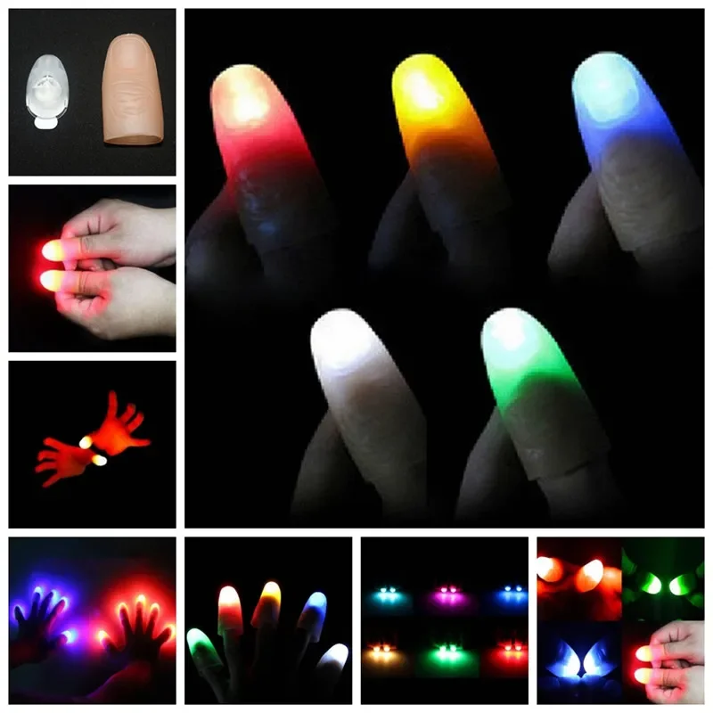 2 sztuk magia Super elektroniczne światła LED migające palce magiczna sztuczka rekwizyty dzieci niesamowite Glow zabawki dzieci Luminous Decor prezenty