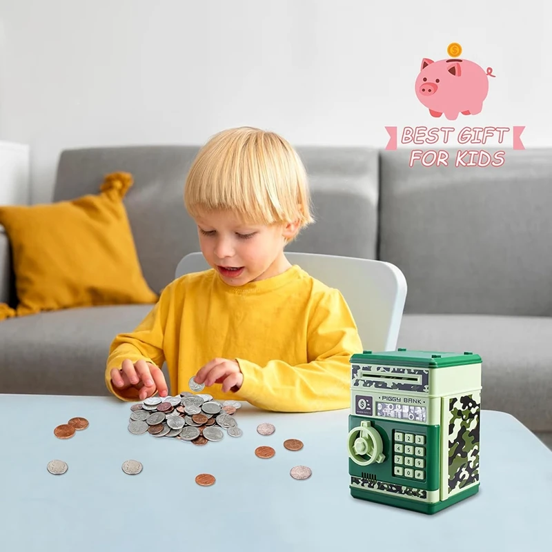 A16R-ATM Piggy Bank For Boys Girls, ATM Coin Bank Money Saving Box With Password, For Adults With Auto Grab Bill Slot