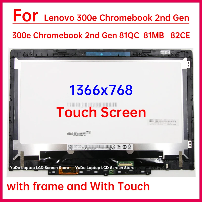 Layar sentuh Laptop 11.6 inci, LCD untuk Lenovo 300e Chromebook 2nd Gen 81QC 81MB 82CE Display Digitizer + penggantian perakitan Bezel