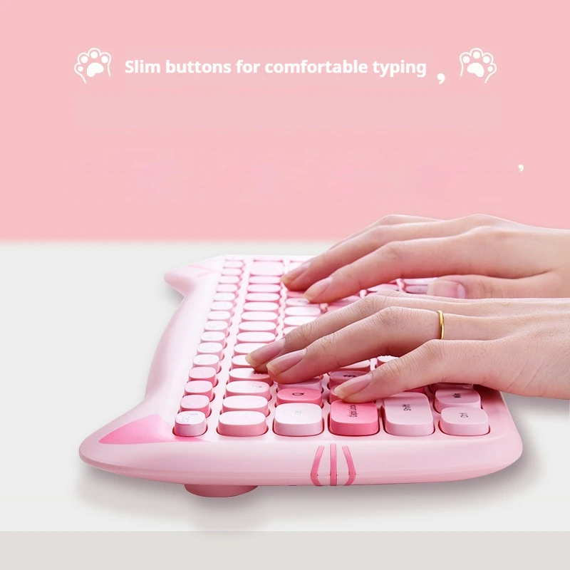 Wlmouse Cute Cat Wireless Keyboard  Mouse Set For Girls Punk Style Office Set Esports Game Set Game Accessories Christmas Gift