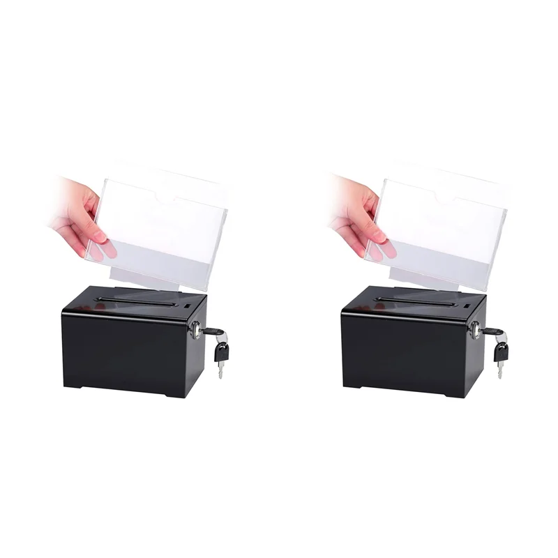 BNVN-2X 잠금 기능이 있는 기부함 - 슬롯이 있는 아크릴 제안함, 추첨용 표지판 잠금 상자, 투표용 검정색 표지판 홀더