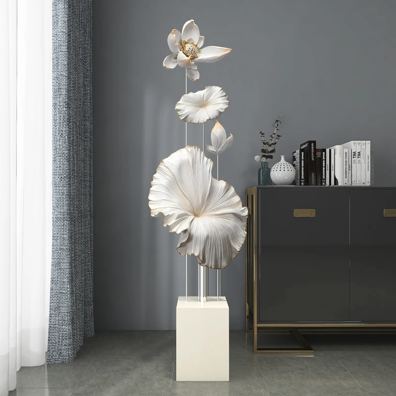 Lotus Rhyme Sculpture Decoration Living Room Large Floor Decoration Statue New Chinese Light Luxury Home Decor Housewarming Gift