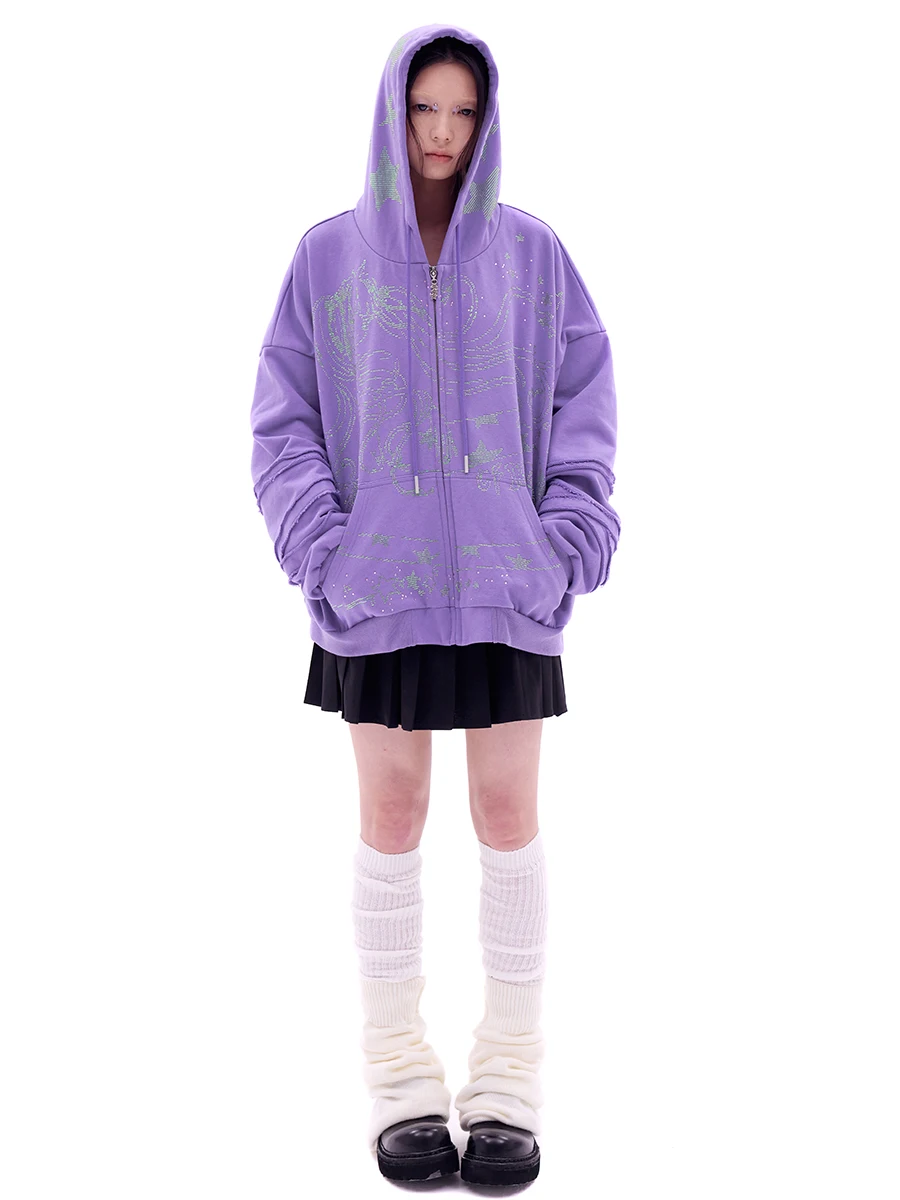 CFIERCE serpent fille Hotfix strass sweat à capuche série spéciale 2025 printemps longue Sve fermeture à glissière dessin animé Anime modèle