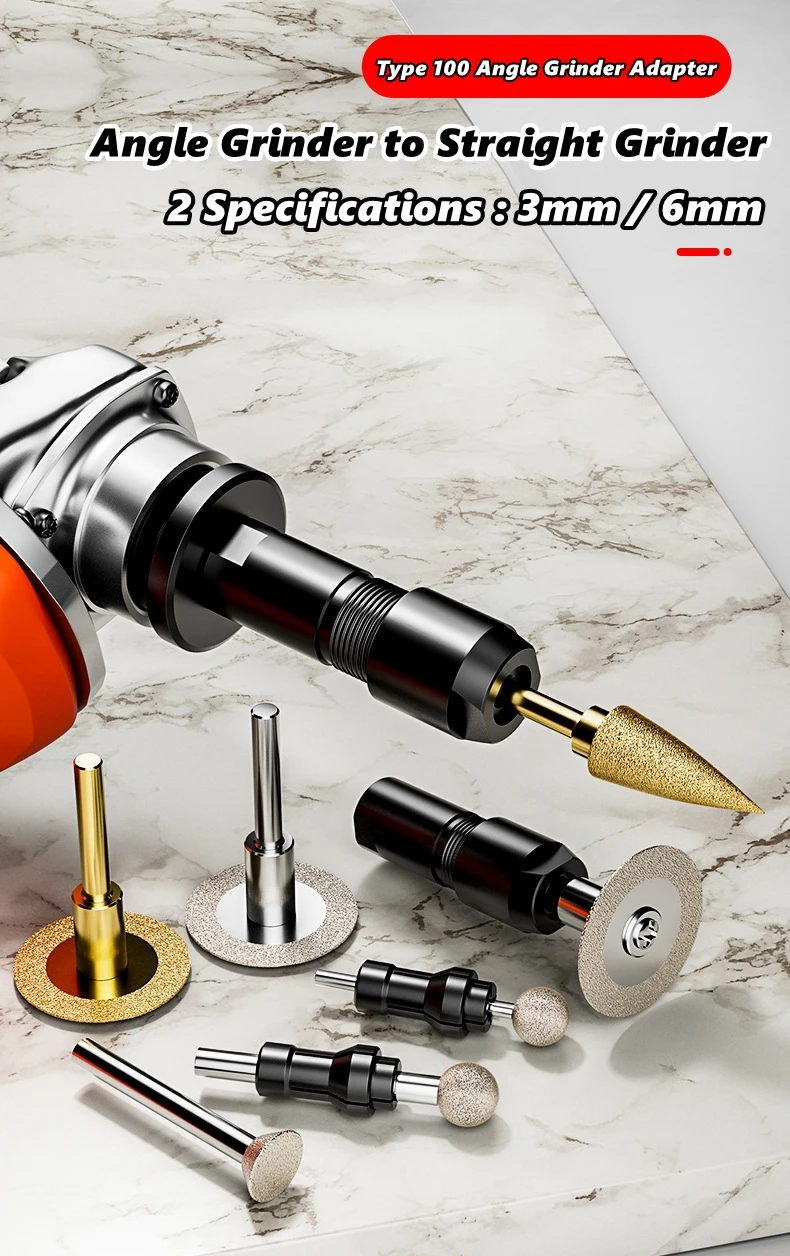 3/6mm Angle Grinder Modified Adapter To Straight Grinder Chuck M10 Thread Abrasive Tools For 100-type Angle Grinder