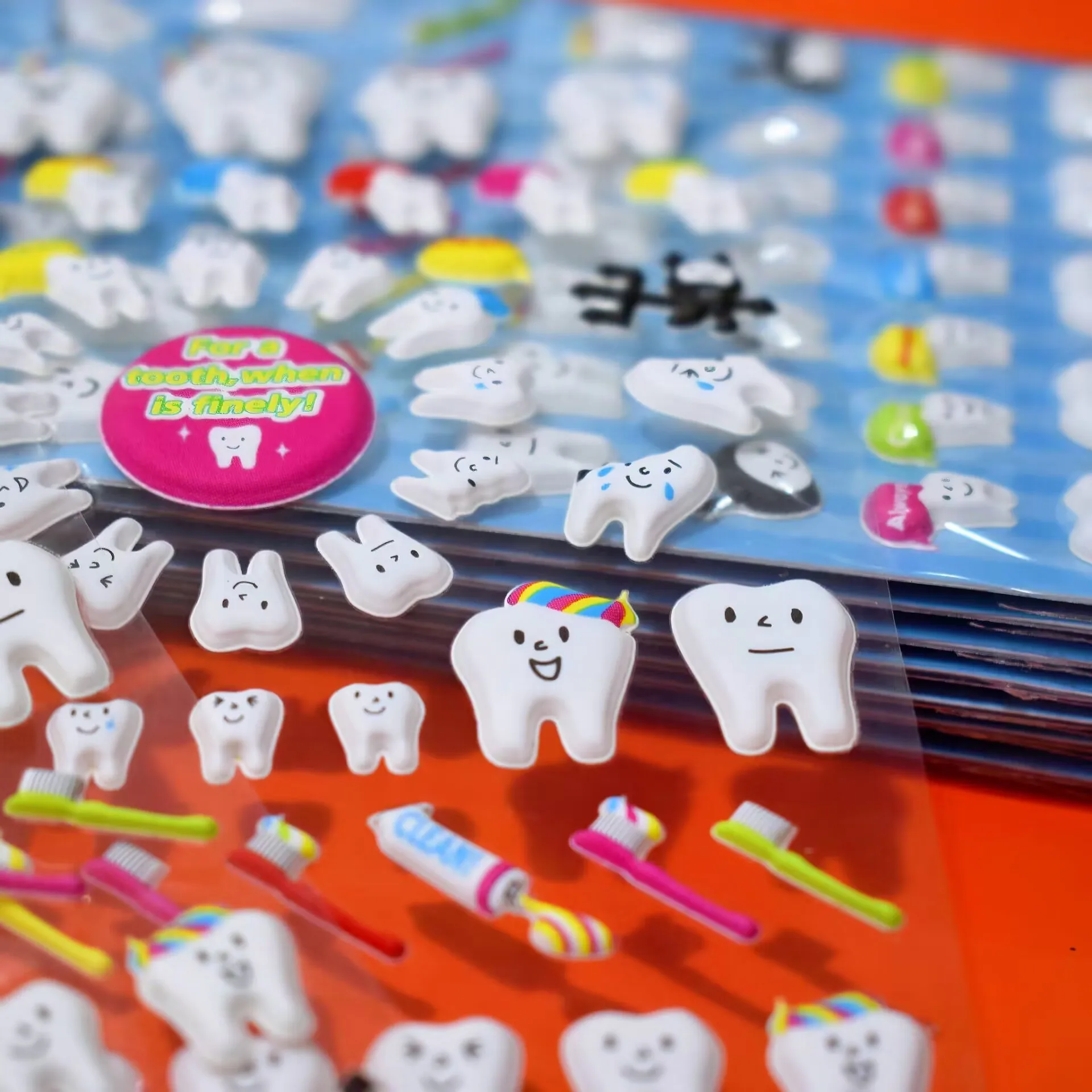 3pcs Cute molar shaped cartoon teeth losing tooth fairy puffy plastic sticker for Dentist dental gift kids scrapbook