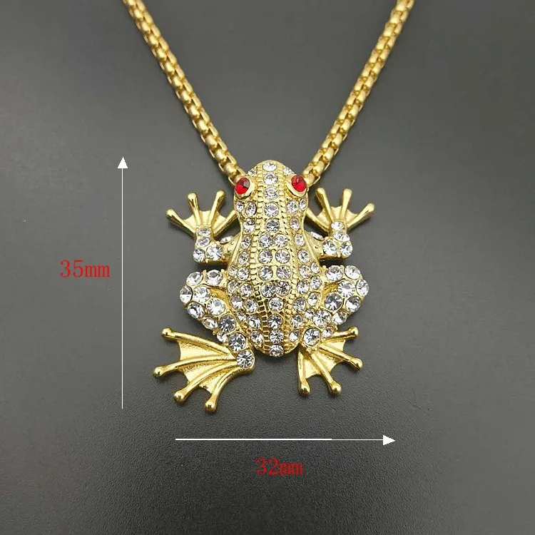 New Men\'s Necklace Male Gold Color 316L Stainless Steel Iced Out Bling Frog Pendant & Chains For Men/Women Jewelry