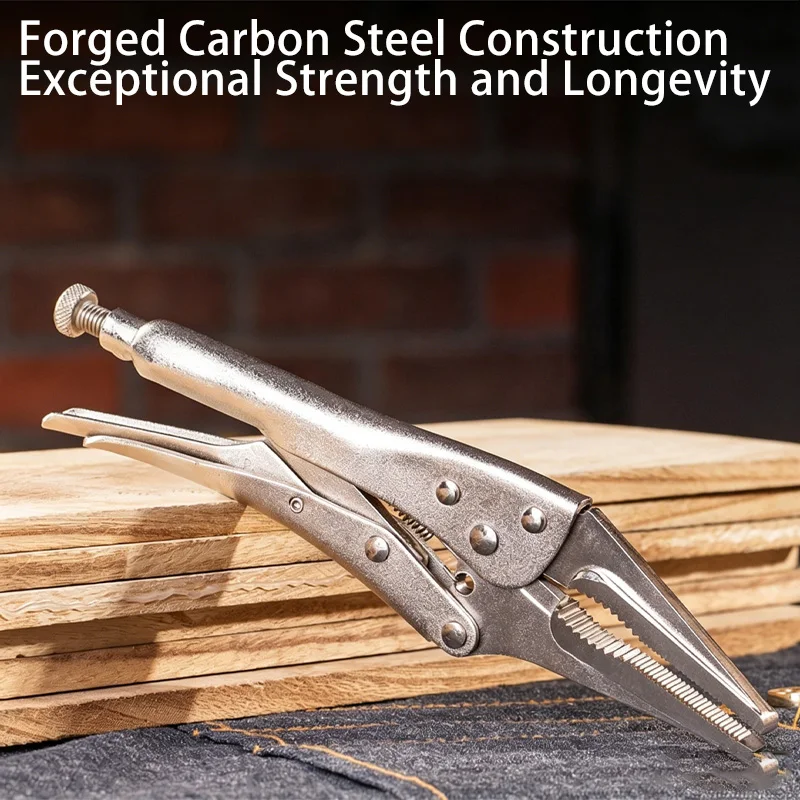 9 Inch Needle-Nose Locking Pliers Carbon Tool Steel Forged Jaws Micro-Adjust Knob for Plumbing Auto Repair Metal Fabrication