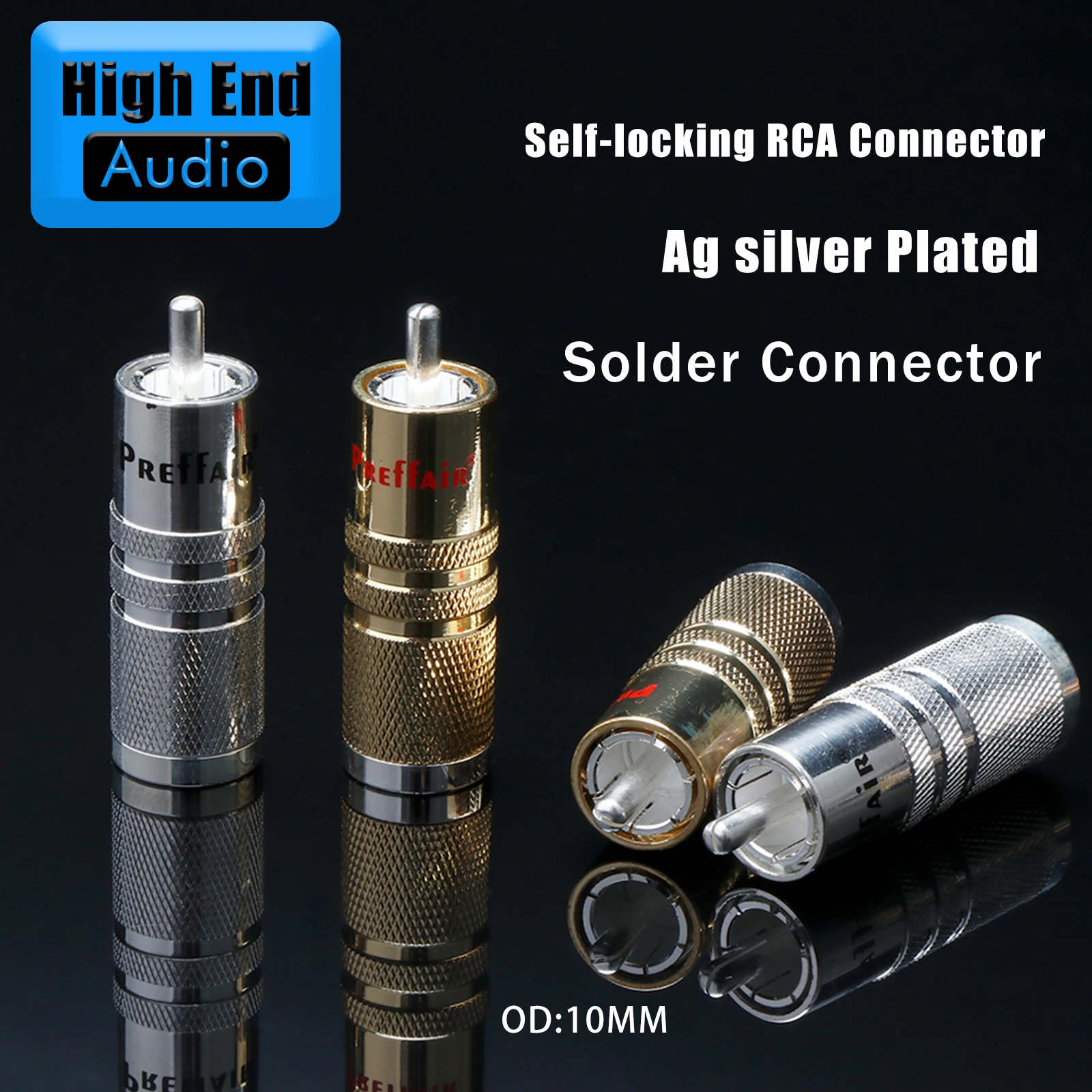 Preffair HIFI Quality Hifi DIY Silver Plated RCA connectors speaker RCA Plugs 10mm for audio cable 4pcs