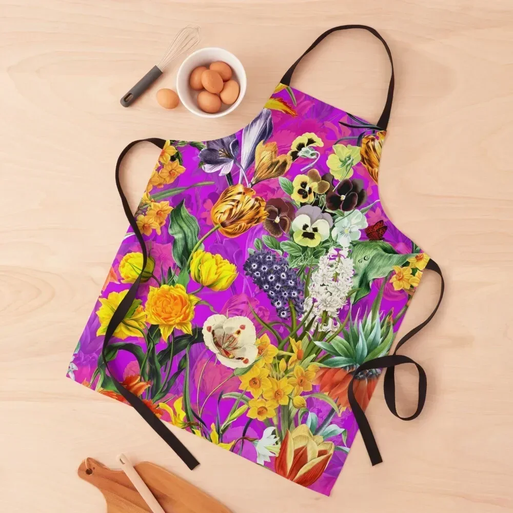 

Purple Vintage Pattern With Roses And Raspberries Apron kindergarten teacher with pockets Cute Kitchen Apron