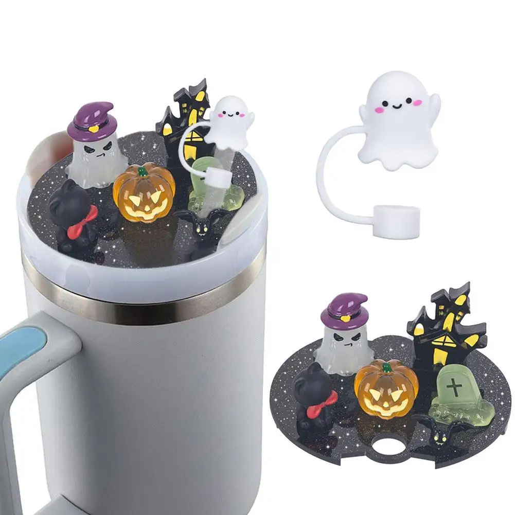 Halloween Water Cup Accessory Suitable For Ice King Cup 40oz Cartoon Three-dimensional Straw Cap Large Caliber Dustproof Plug