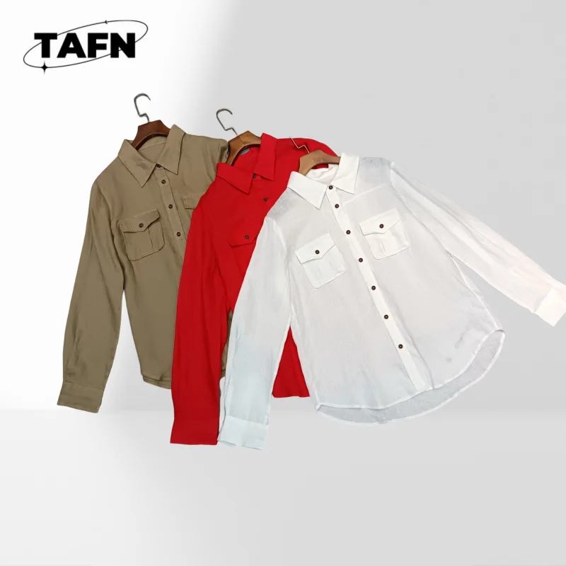

Linen Pocket Shirt Versatile Women’s Winter Jacket Vest for Outdoor Exploration White Shirt Button Down Office Blouse AH0134