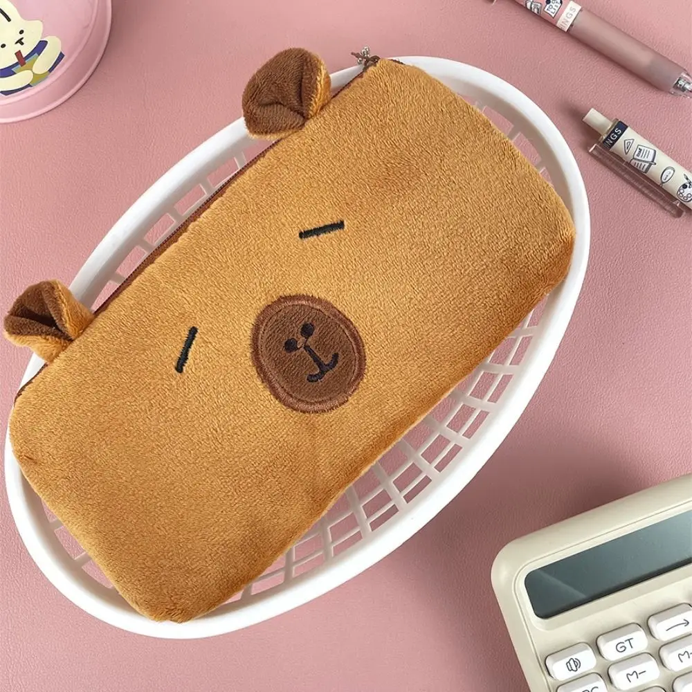 Storage Bag Large Capacity Capybara Pen Bag Doll Cute Cartoon Pencil Case Soft Animal Stationery Holder Bag School Supplies