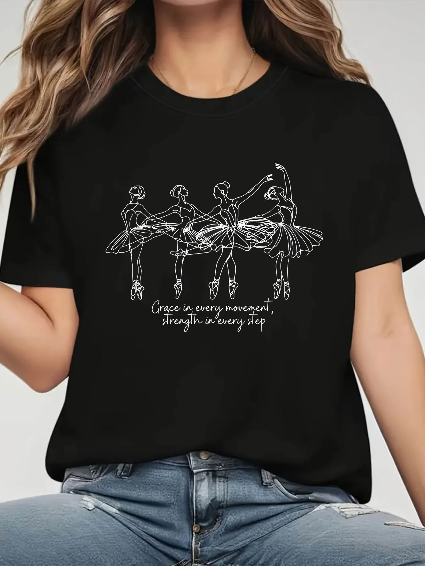 Elegant grace in every movement, strength in every step. Fashionable casual printed pattern women's crewneck T-shirt