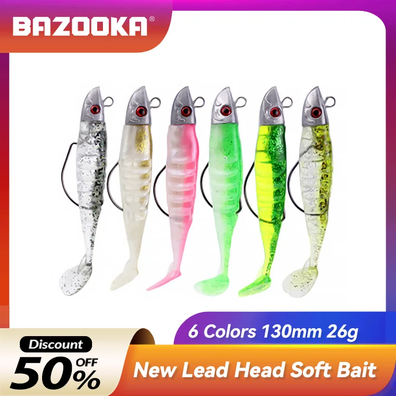 Bazooka Fishing Lure 15.5g 26g  Lead Head Roadrunner Imitation Soft Bait Crank Hook T-tail  Type Jig With Sharp Barbed Tackle